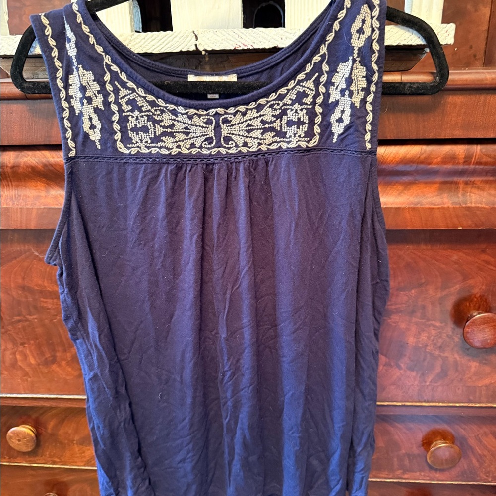 Skies Are Blue Navy Embroidered Blouse